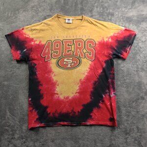 San Francisco Forty Niners 49ers Shirt Mens Large Red Gold Tie Dye Short Sleeve